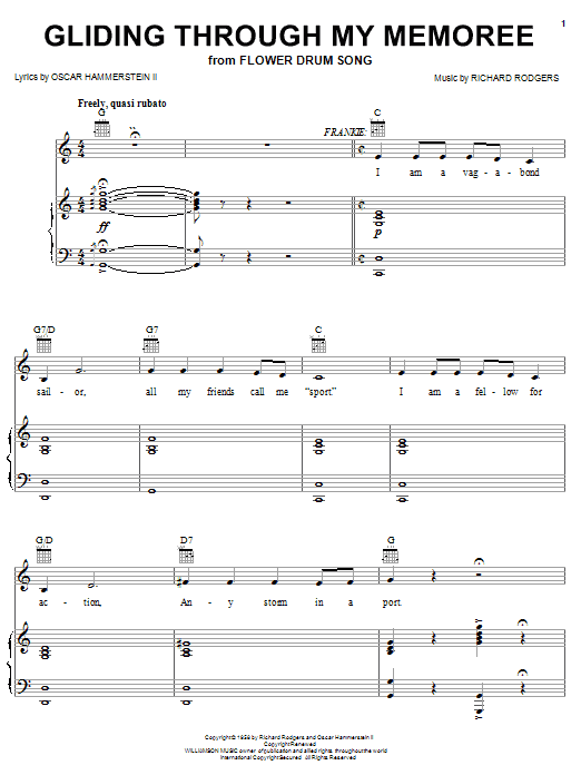 Rodgers & Hammerstein Gliding Through My Memoree sheet music notes and chords arranged for Piano, Vocal & Guitar Chords (Right-Hand Melody)