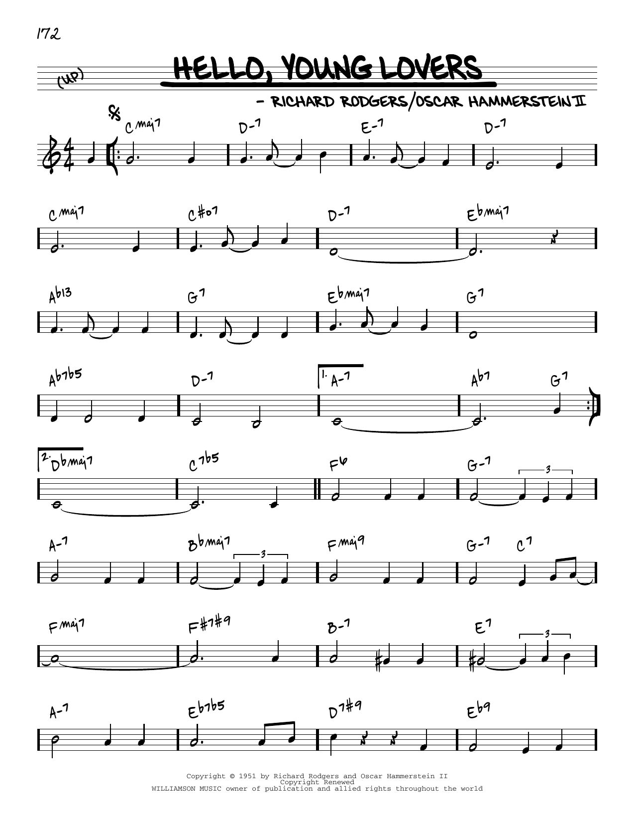 Rodgers & Hammerstein Hello, Young Lovers [Reharmonized version] (from The King And I) (arr. Jack Grassel) sheet music notes and chords arranged for Real Book – Melody & Chords