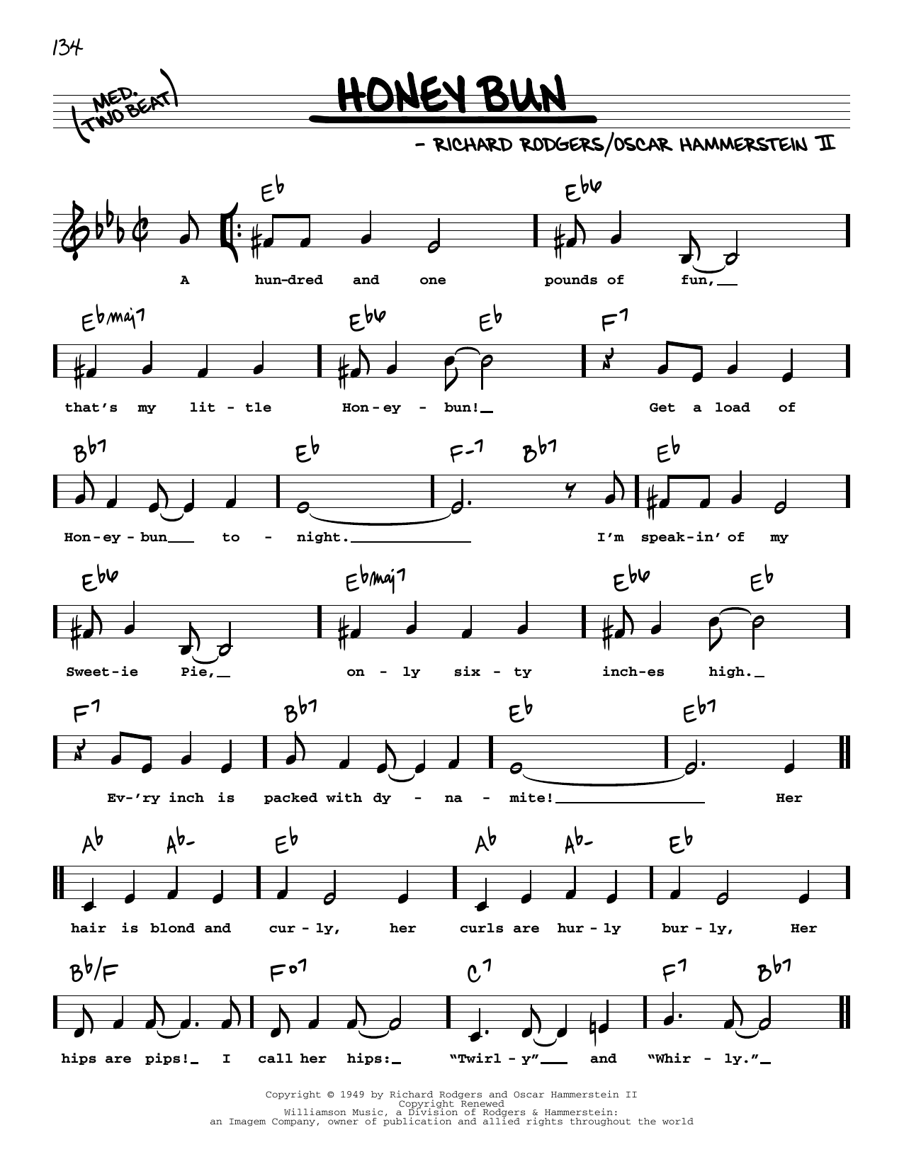 Rodgers & Hammerstein Honey Bun (Low Voice) sheet music notes and chords arranged for Real Book – Melody, Lyrics & Chords