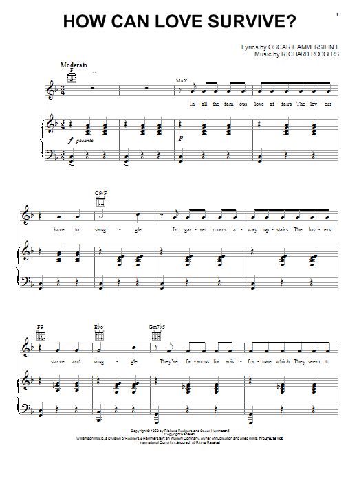 Rodgers & Hammerstein How Can Love Survive sheet music notes and chords arranged for Piano, Vocal & Guitar Chords (Right-Hand Melody)