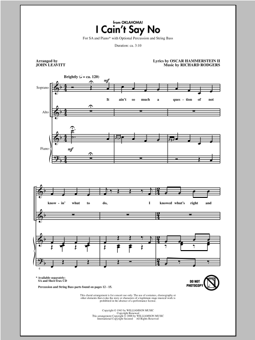 Rodgers & Hammerstein I Cain't Say No (from Oklahoma!) (arr. John Leavitt) sheet music notes and chords arranged for 2-Part Choir