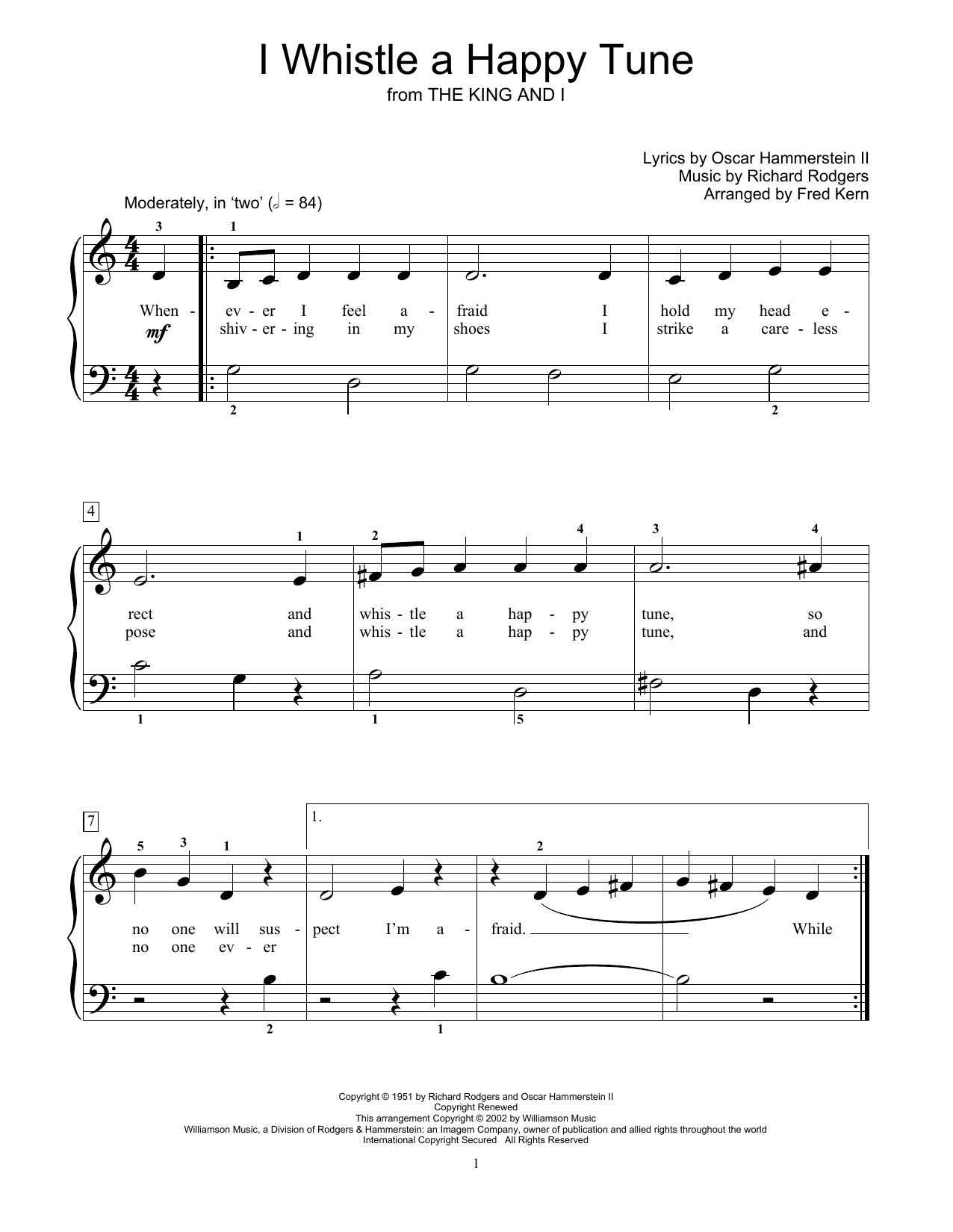 Rodgers & Hammerstein I Whistle A Happy Tune (from The King And I) (arr. Fred Kern) sheet music notes and chords arranged for Educational Piano