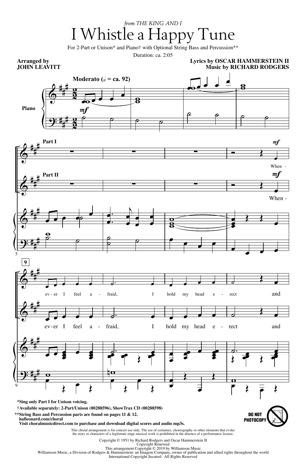 Rodgers & Hammerstein I Whistle A Happy Tune (from The King And I) (arr. John Leavitt) sheet music notes and chords arranged for 2-Part Choir