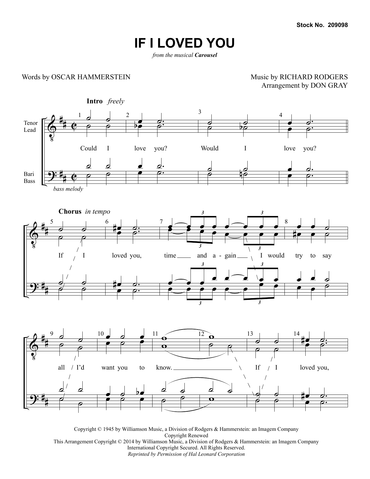 Rodgers & Hammerstein If I Loved You (from Carousel) (arr. Don Gray) sheet music notes and chords arranged for TTBB Choir