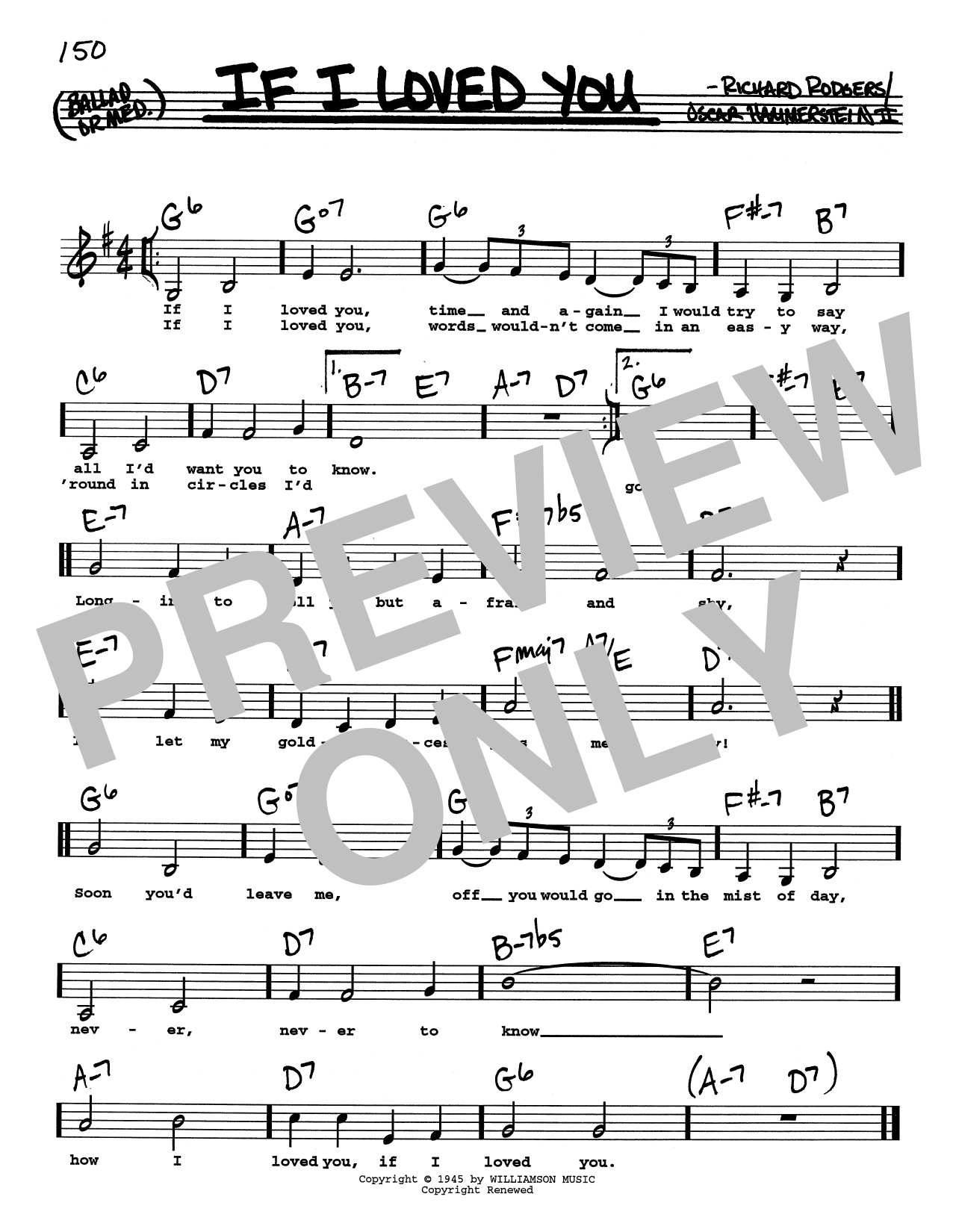 Rodgers & Hammerstein If I Loved You (Low Voice) sheet music notes and chords arranged for Real Book – Melody, Lyrics & Chords