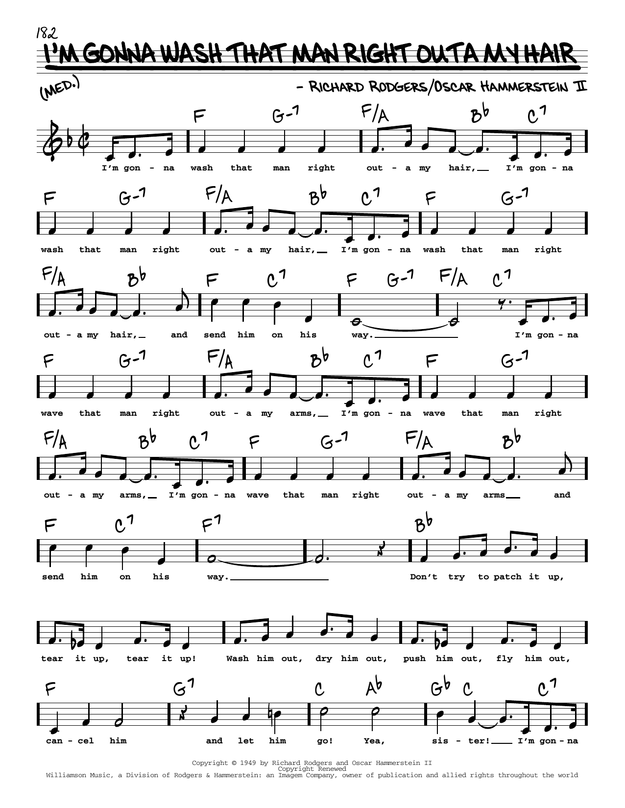 Rodgers & Hammerstein I'm Gonna Wash That Man Right Outa My Hair (High Voice) (from South Pacific) sheet music notes and chords arranged for Real Book – Melody, Lyrics & Chords