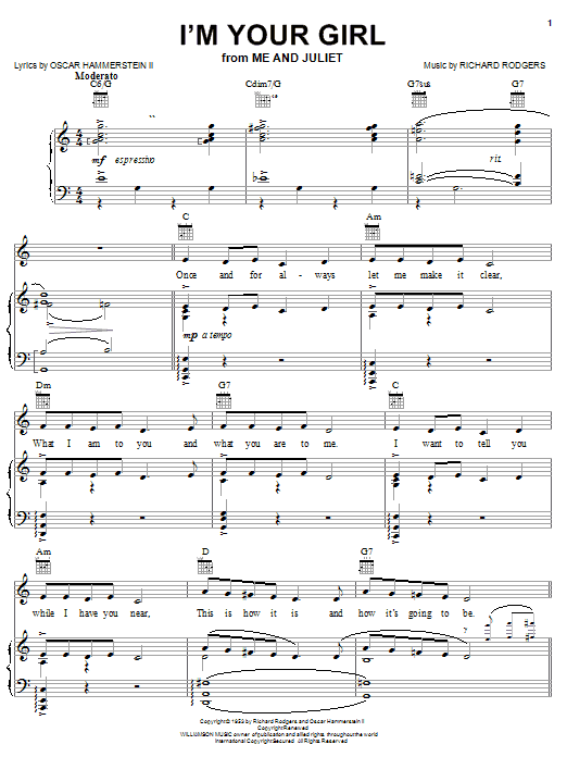 Rodgers & Hammerstein I'm Your Girl sheet music notes and chords arranged for Piano, Vocal & Guitar Chords (Right-Hand Melody)