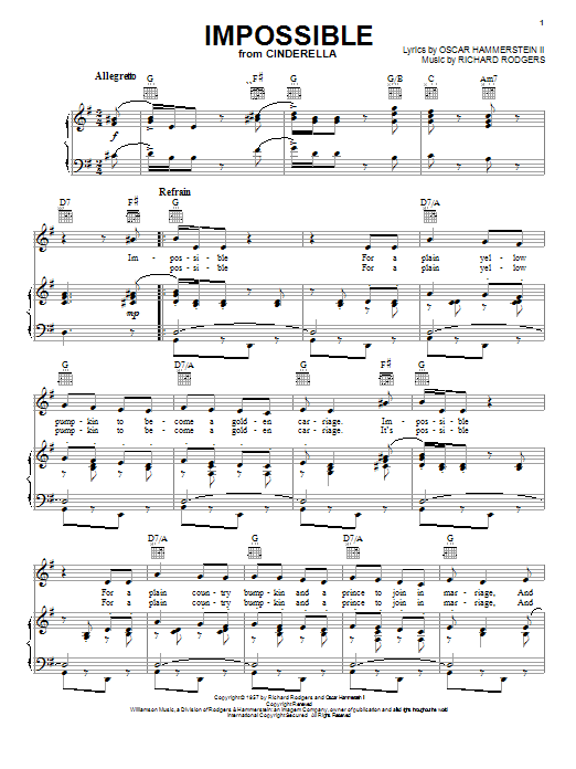 Rodgers & Hammerstein Impossible (from Cinderella) sheet music notes and chords arranged for Piano, Vocal & Guitar Chords (Right-Hand Melody)