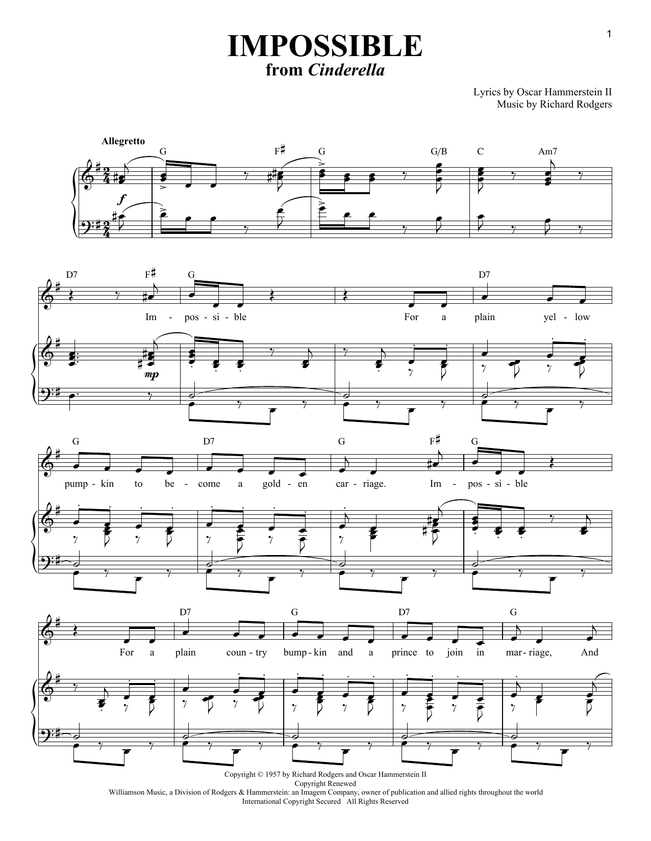 Rodgers & Hammerstein Impossible sheet music notes and chords arranged for Piano & Vocal