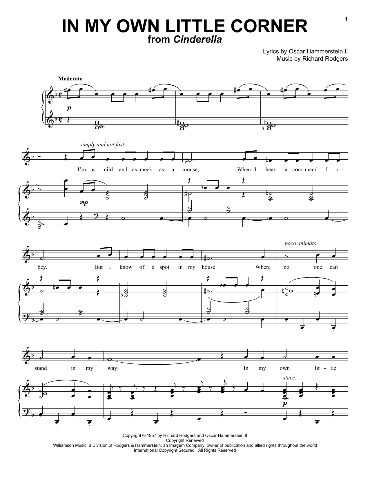 Rodgers & Hammerstein In My Own Little Corner (from Cinderella the Musical) sheet music notes and chords arranged for Piano & Vocal