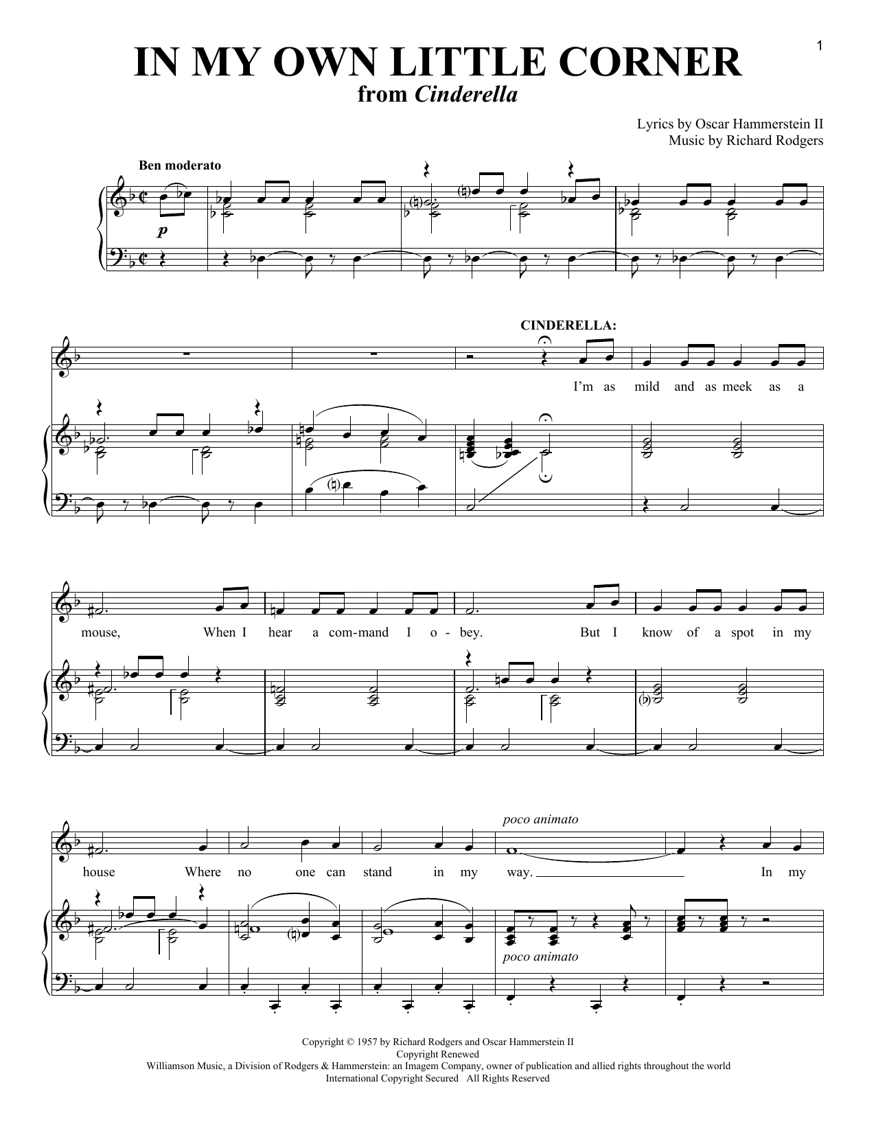 Rodgers & Hammerstein In My Own Little Corner sheet music notes and chords arranged for Piano & Vocal