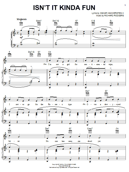 Rodgers & Hammerstein Isn't It Kinda Fun sheet music notes and chords arranged for Piano, Vocal & Guitar Chords (Right-Hand Melody)
