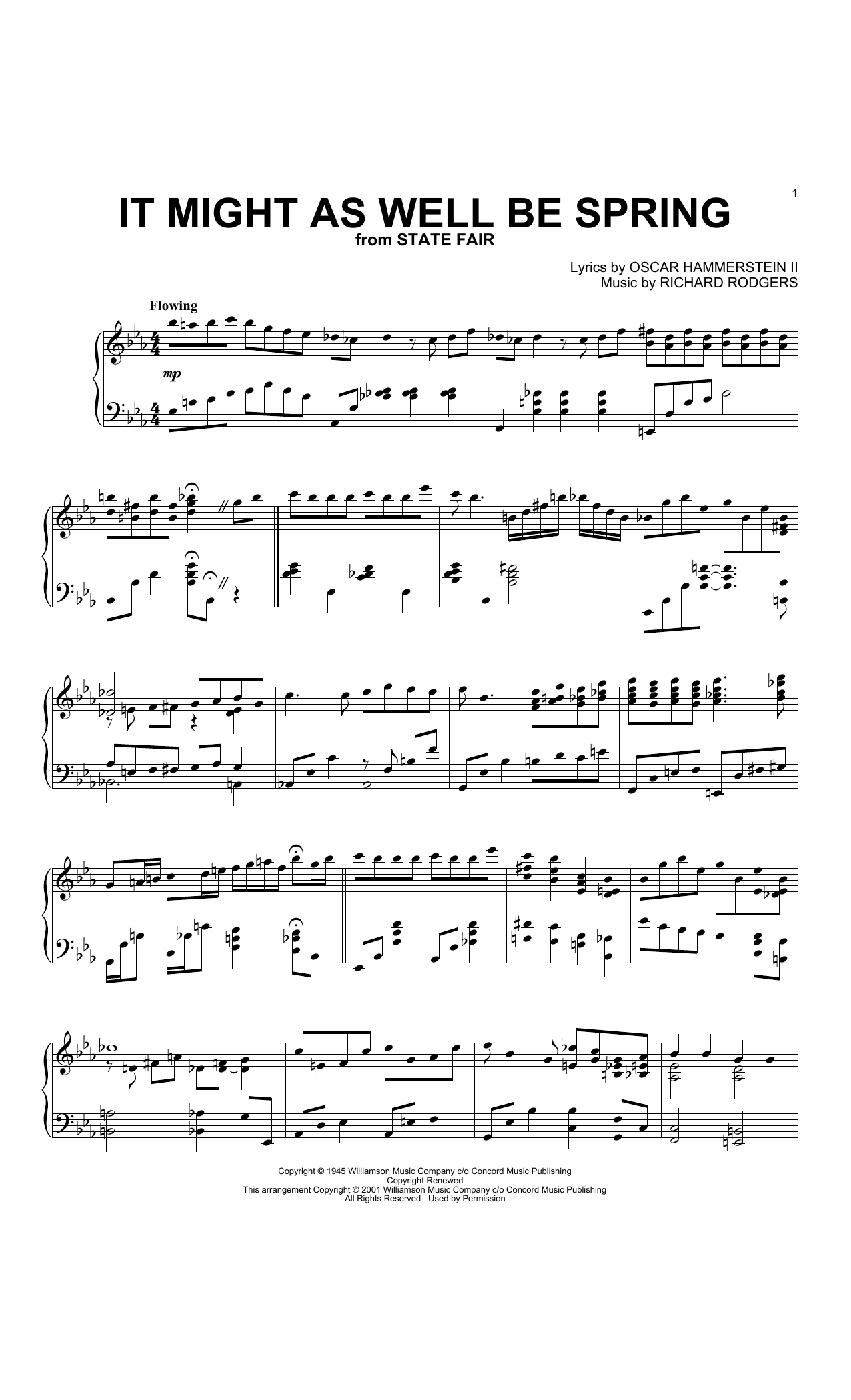 Rodgers & Hammerstein It Might As Well Be Spring (arr. Al Lerner) sheet music notes and chords arranged for Piano Solo