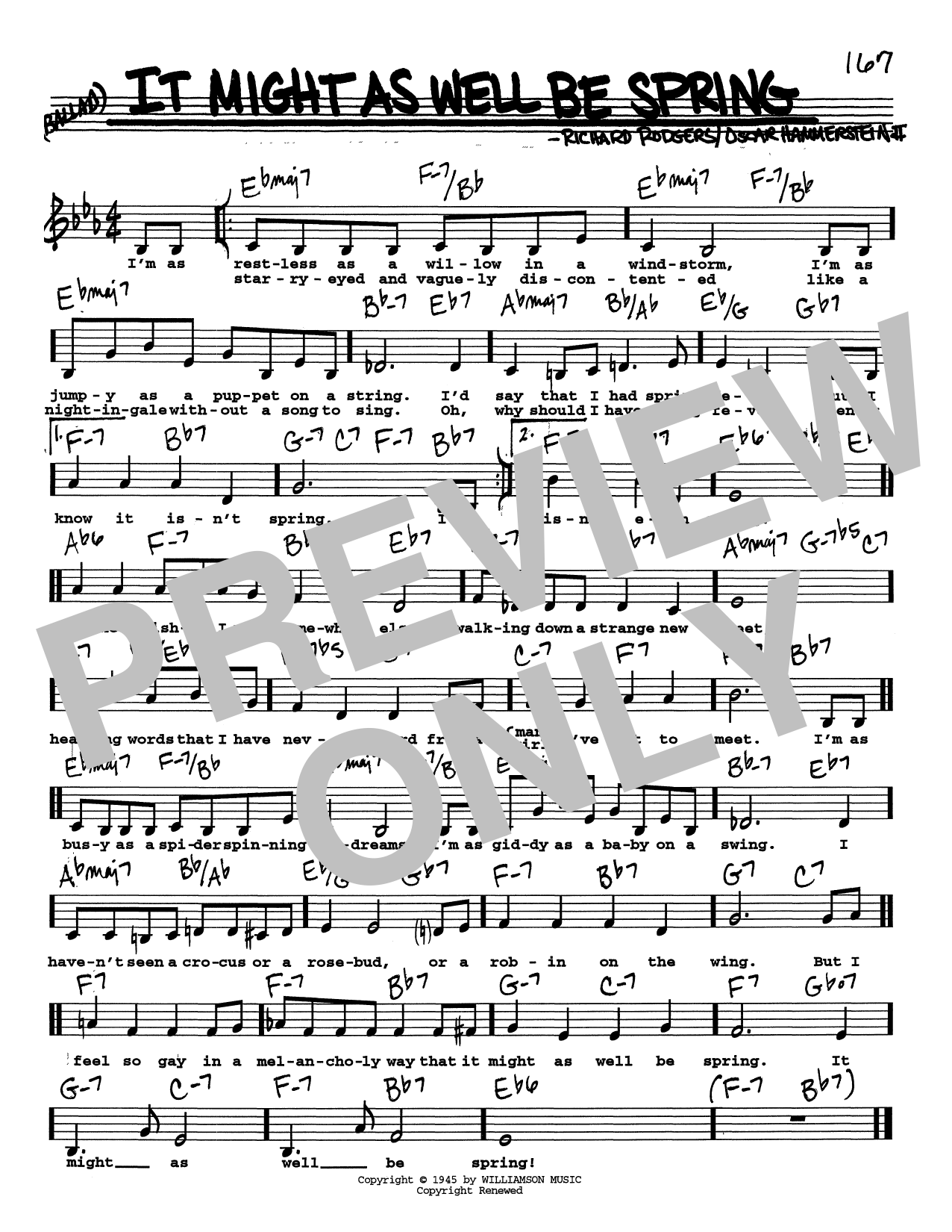 Rodgers & Hammerstein It Might As Well Be Spring (Low Voice) sheet music notes and chords arranged for Real Book – Melody, Lyrics & Chords