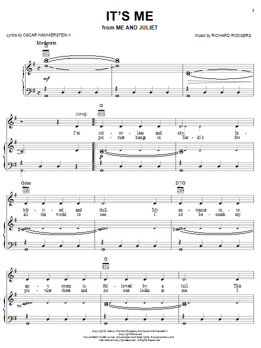 Rodgers & Hammerstein It's Me sheet music notes and chords arranged for Piano, Vocal & Guitar Chords (Right-Hand Melody)