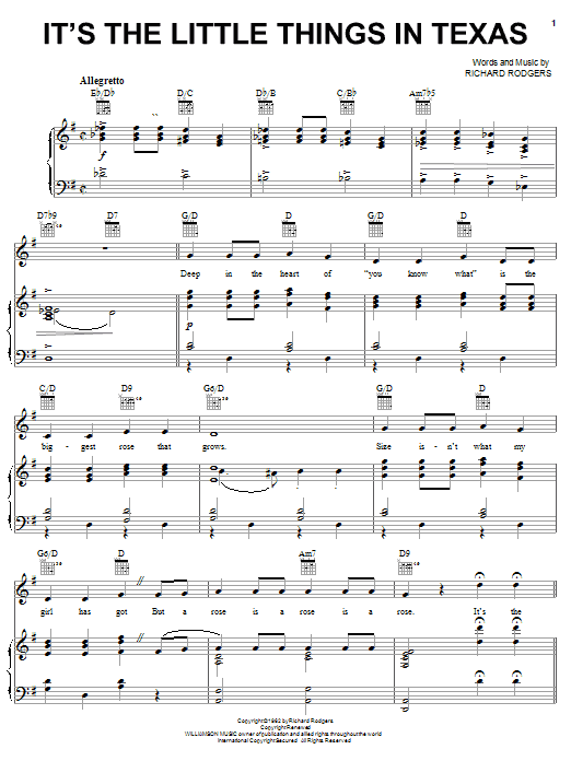 Rodgers & Hammerstein It's The Little Things In Texas sheet music notes and chords arranged for Piano, Vocal & Guitar Chords (Right-Hand Melody)