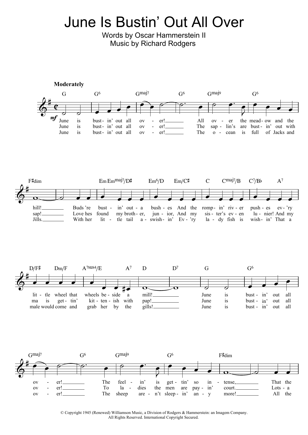 Rodgers & Hammerstein June Is Bustin' Out All Over (from Carousel) sheet music notes and chords arranged for Lead Sheet / Fake Book
