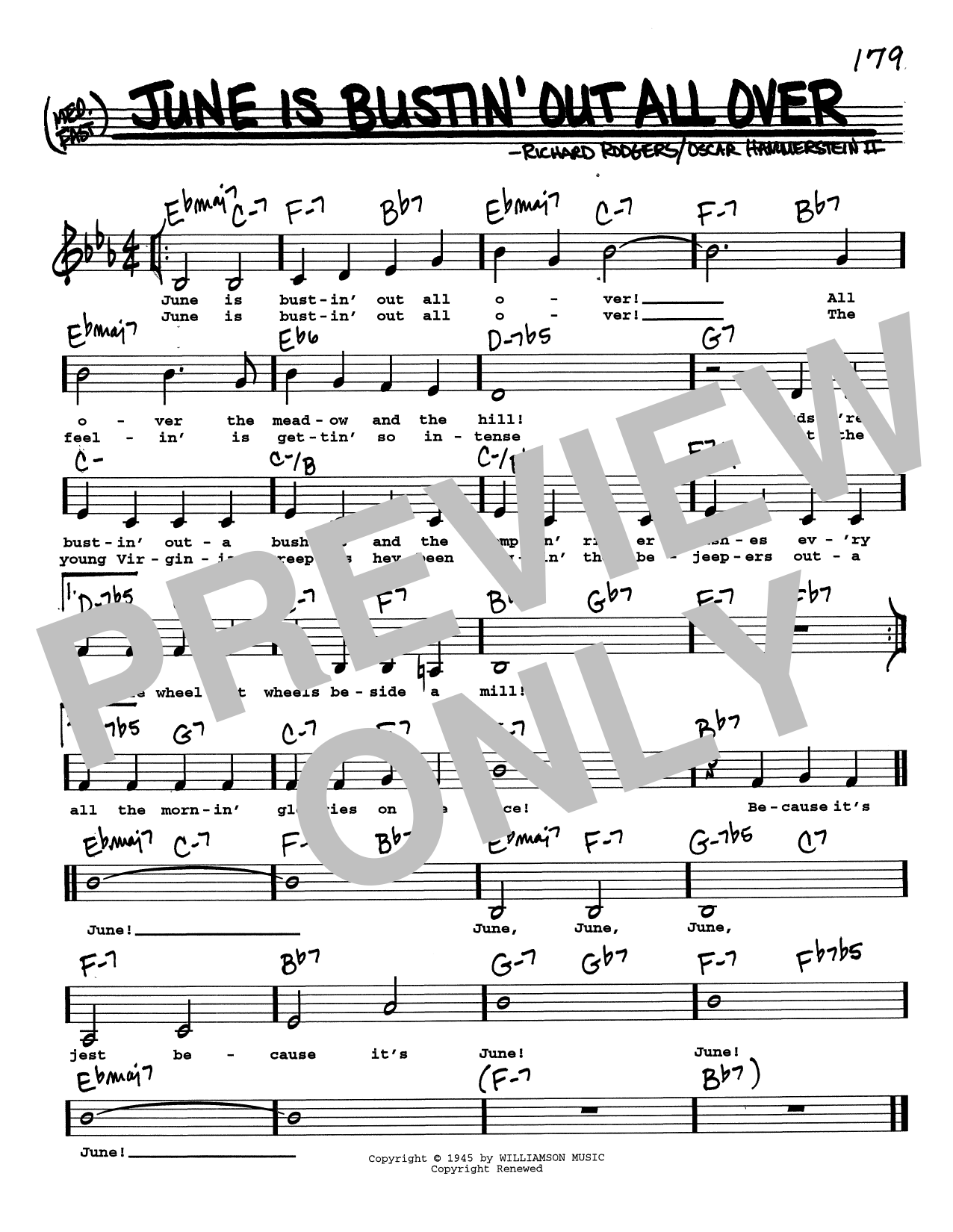 Rodgers & Hammerstein June Is Bustin' Out All Over (Low Voice) sheet music notes and chords arranged for Real Book – Melody, Lyrics & Chords