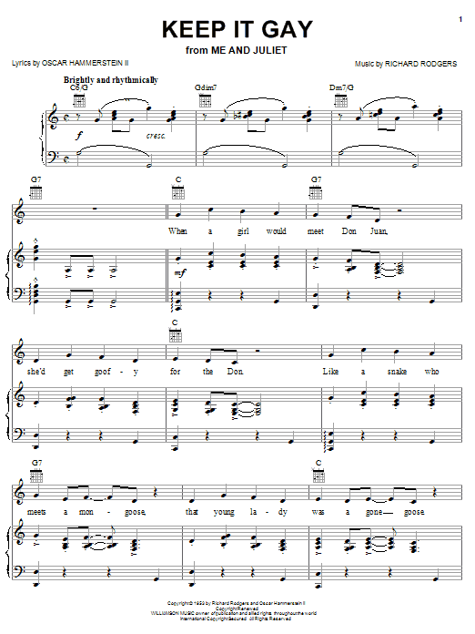 Rodgers & Hammerstein Keep It Gay sheet music notes and chords arranged for Piano, Vocal & Guitar Chords (Right-Hand Melody)
