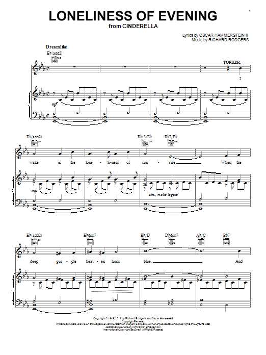 Rodgers & Hammerstein Loneliness Of Evening (from Cinderella) sheet music notes and chords arranged for Piano, Vocal & Guitar Chords (Right-Hand Melody)