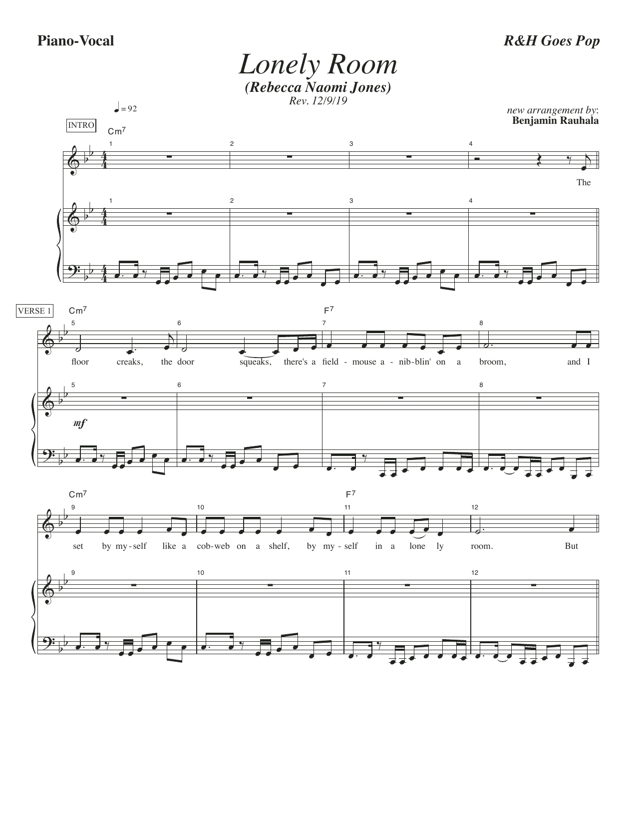 Rodgers & Hammerstein Lonely Room [R&H Goes Pop! version] (from Oklahoma!) sheet music notes and chords arranged for Piano & Vocal