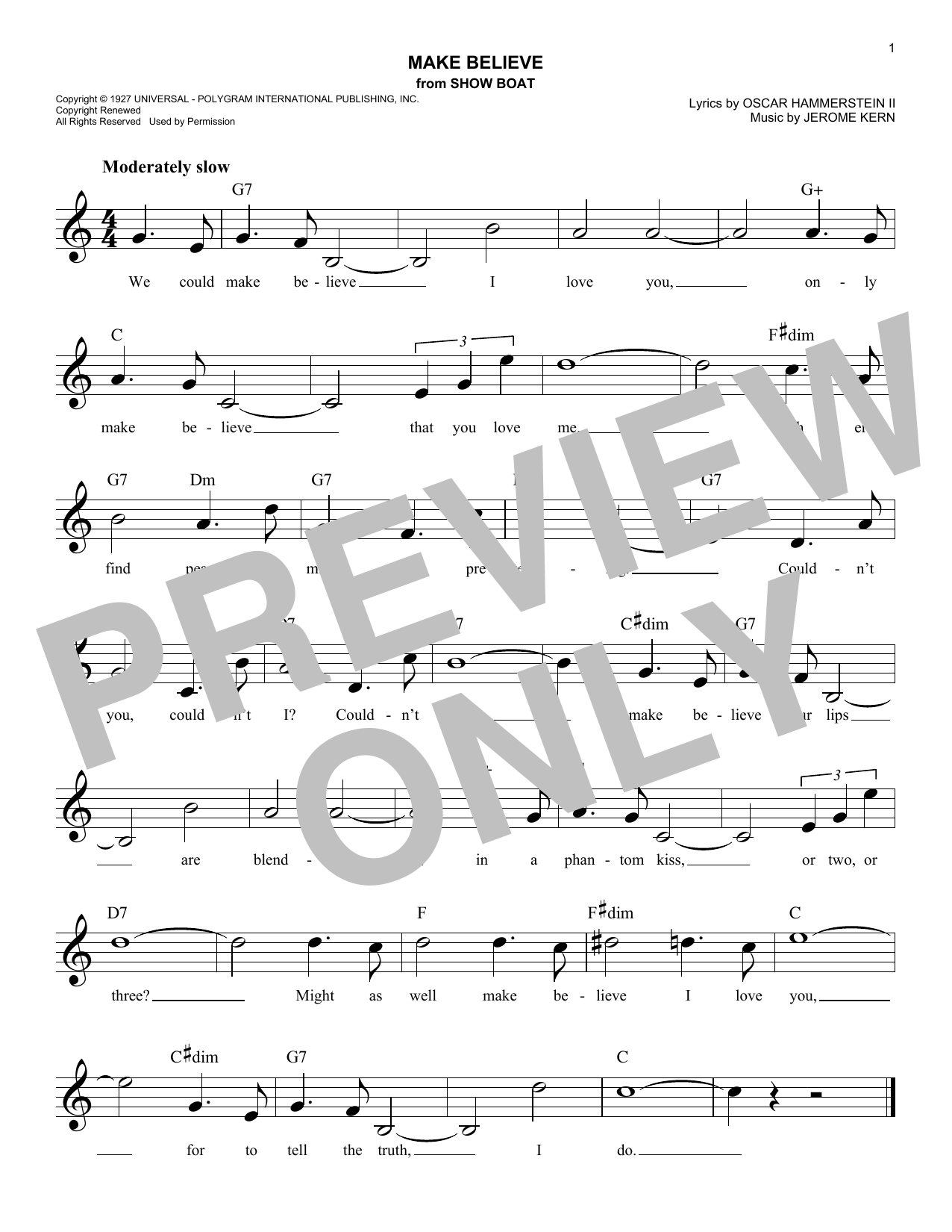 Rodgers & Hammerstein Make Believe sheet music notes and chords arranged for Easy Lead Sheet / Fake Book