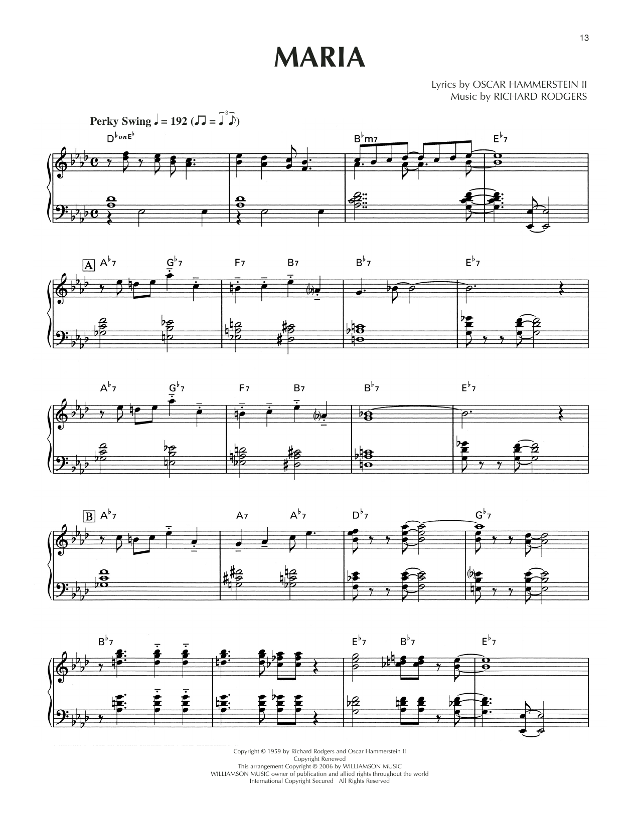 Rodgers & Hammerstein Maria [Jazz version] (from The Sound Of Music) sheet music notes and chords arranged for Piano Solo