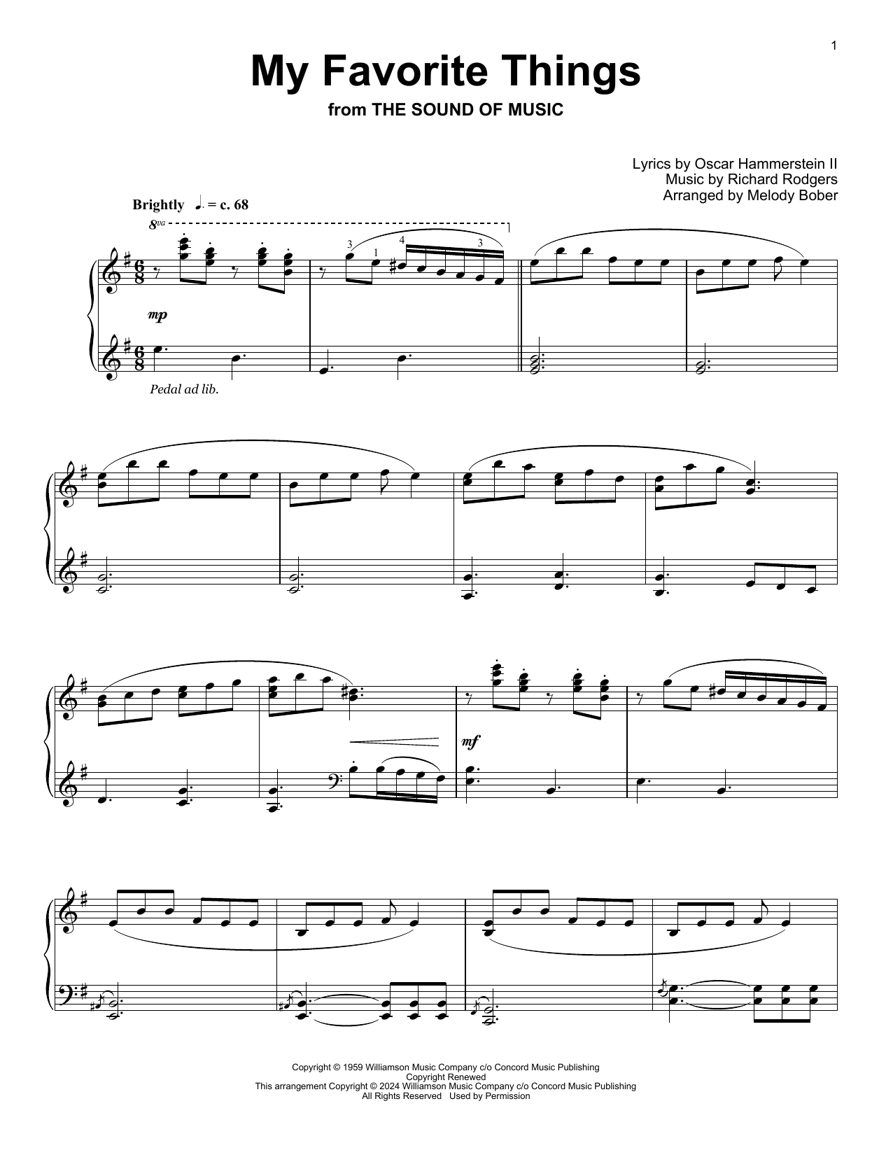 Rodgers & Hammerstein My Favorite Things (arr. Melody Bober) sheet music notes and chords arranged for Educational Piano