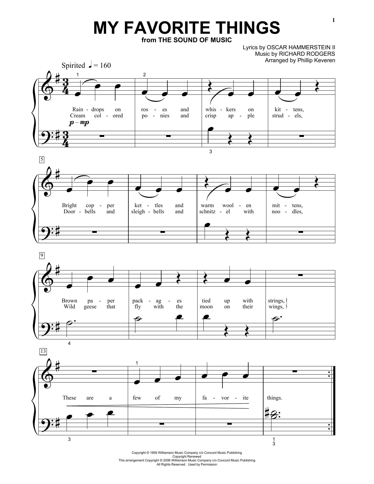 Rodgers & Hammerstein My Favorite Things (from The Sound of Music) (arr. Phillip Keveren) sheet music notes and chords arranged for Piano Solo