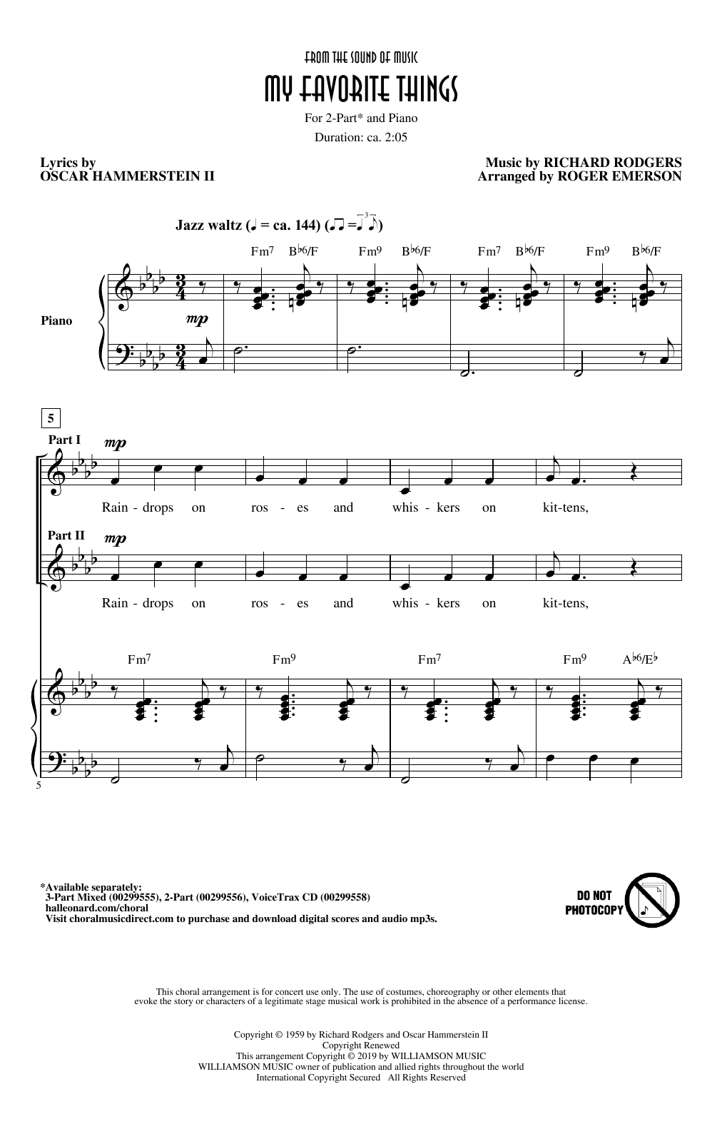 Rodgers & Hammerstein My Favorite Things (from The Sound Of Music) (arr. Roger Emerson) sheet music notes and chords arranged for 3-Part Mixed Choir