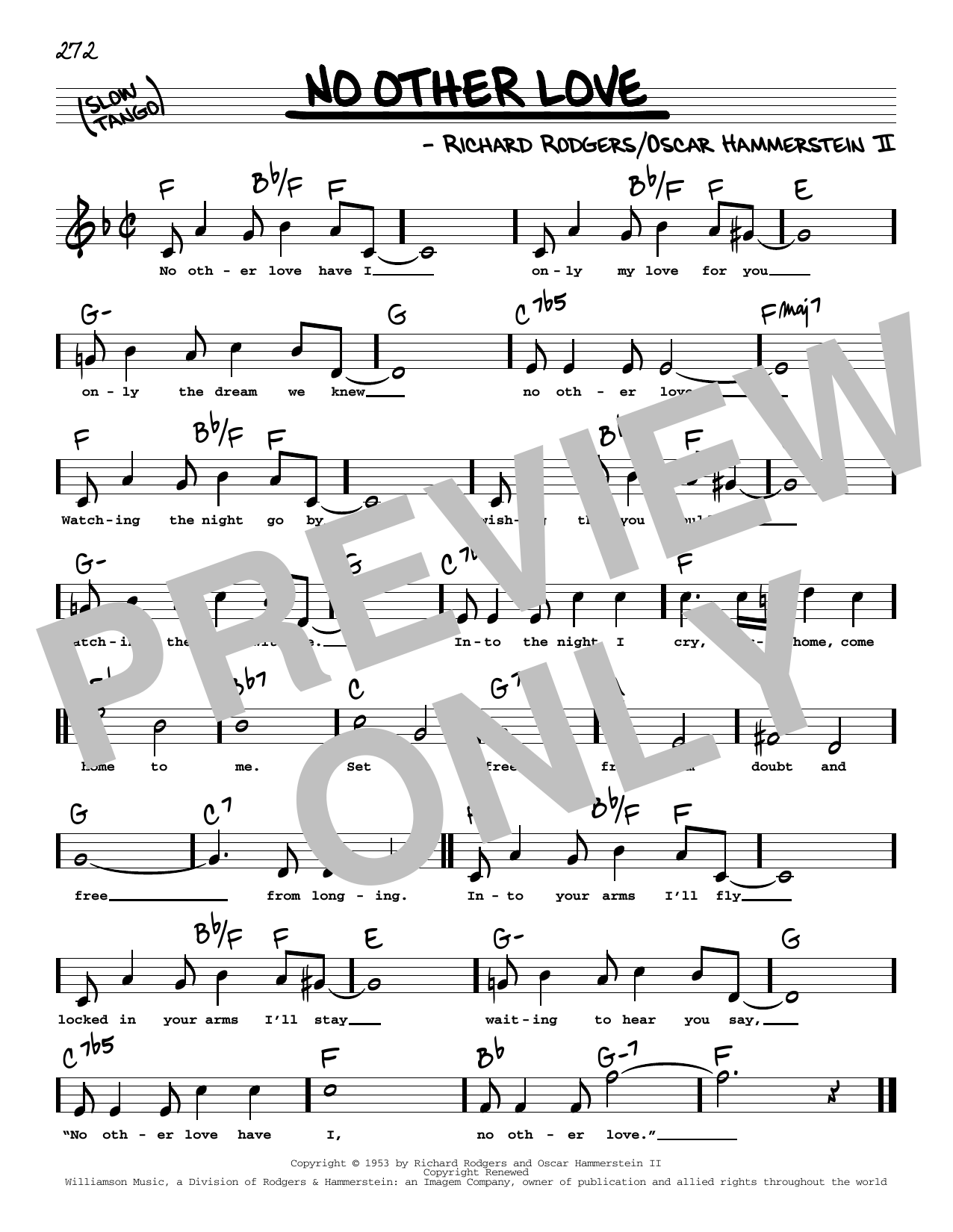 Rodgers & Hammerstein No Other Love (High Voice) (from Me And Juliet) sheet music notes and chords arranged for Real Book – Melody, Lyrics & Chords