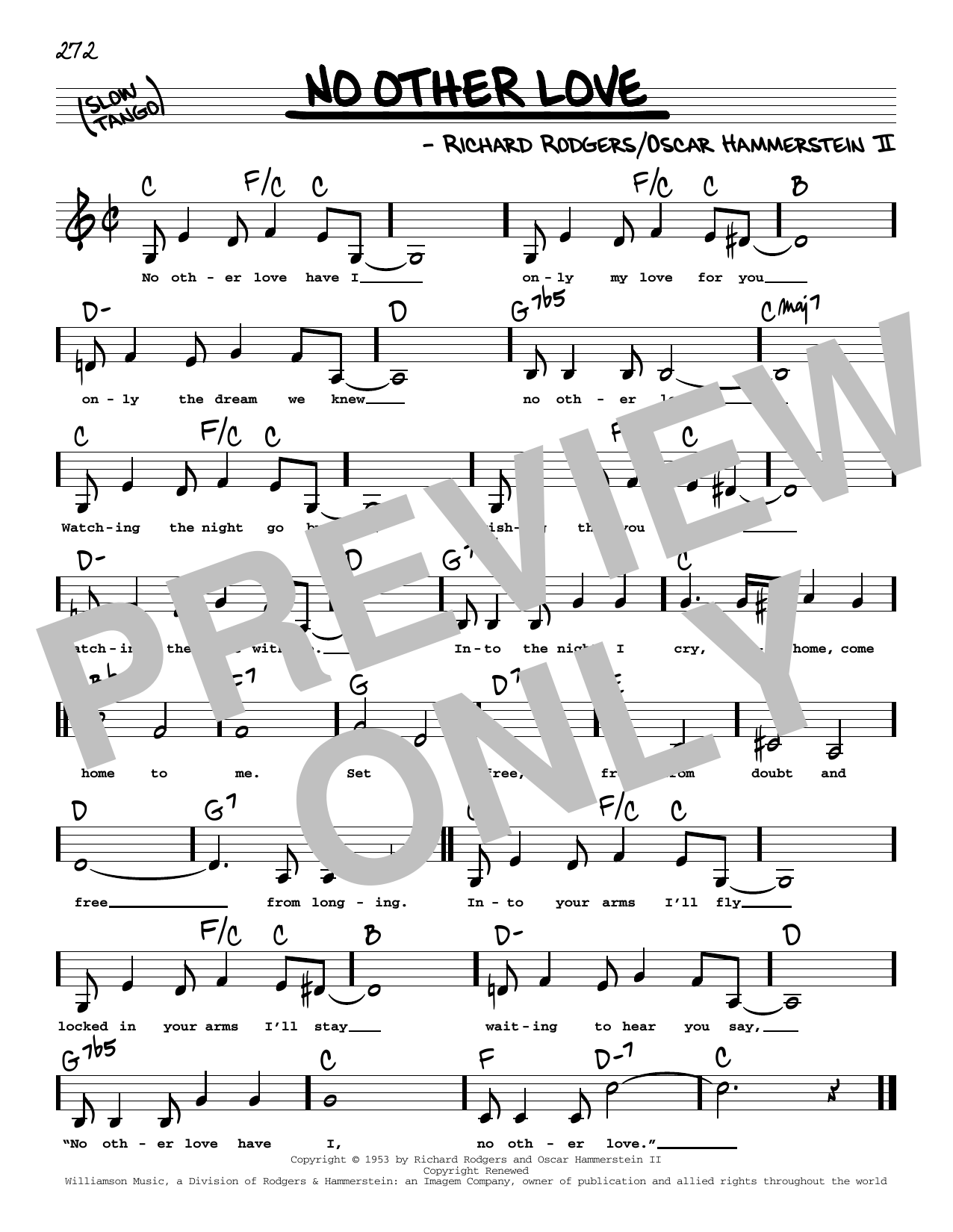 Rodgers & Hammerstein No Other Love (Low Voice) sheet music notes and chords arranged for Real Book – Melody, Lyrics & Chords
