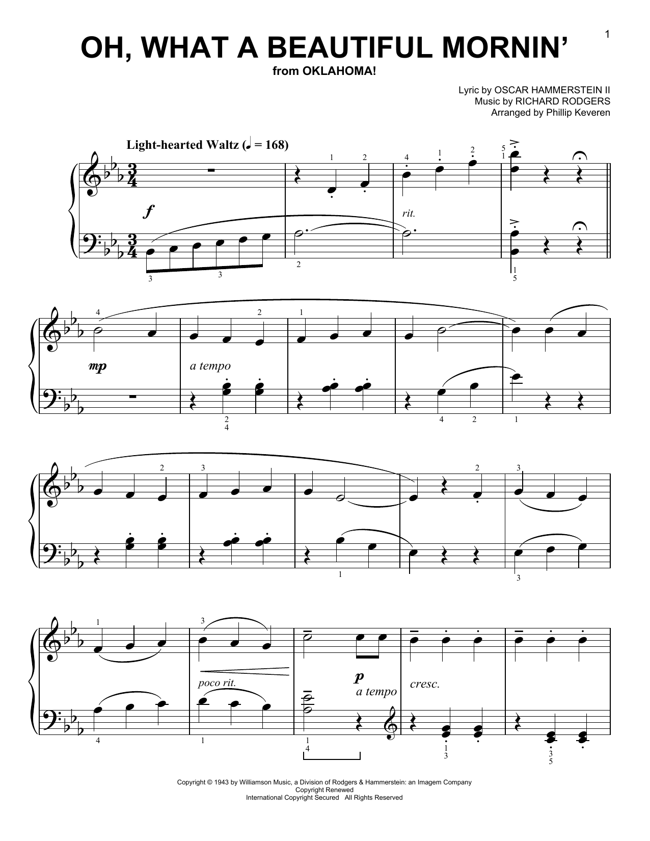 Rodgers & Hammerstein Oh, What A Beautiful Mornin' [Classical version] (from Oklahoma!) (arr. Phillip Keveren) sheet music notes and chords arranged for Easy Piano