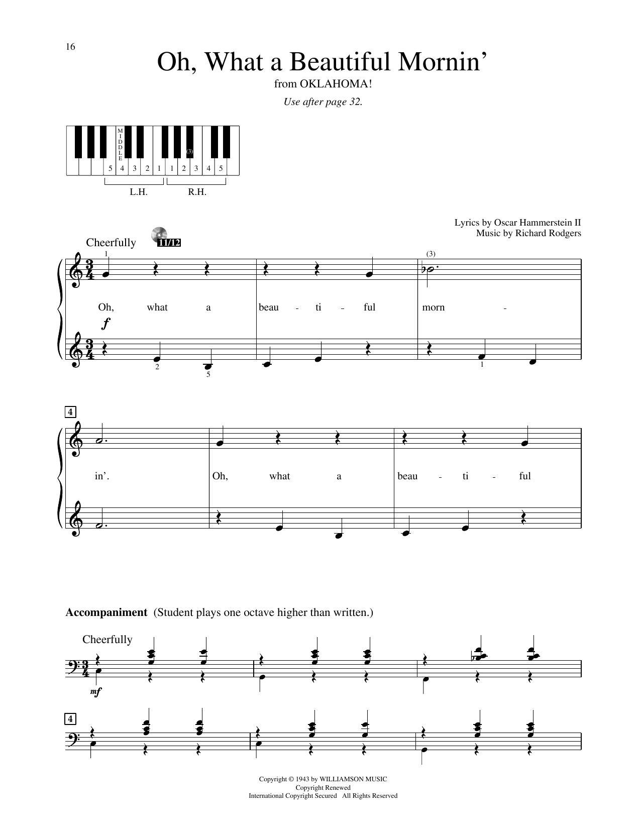 Rodgers & Hammerstein Oh, What A Beautiful Mornin' (from Oklahoma) sheet music notes and chords arranged for Educational Piano
