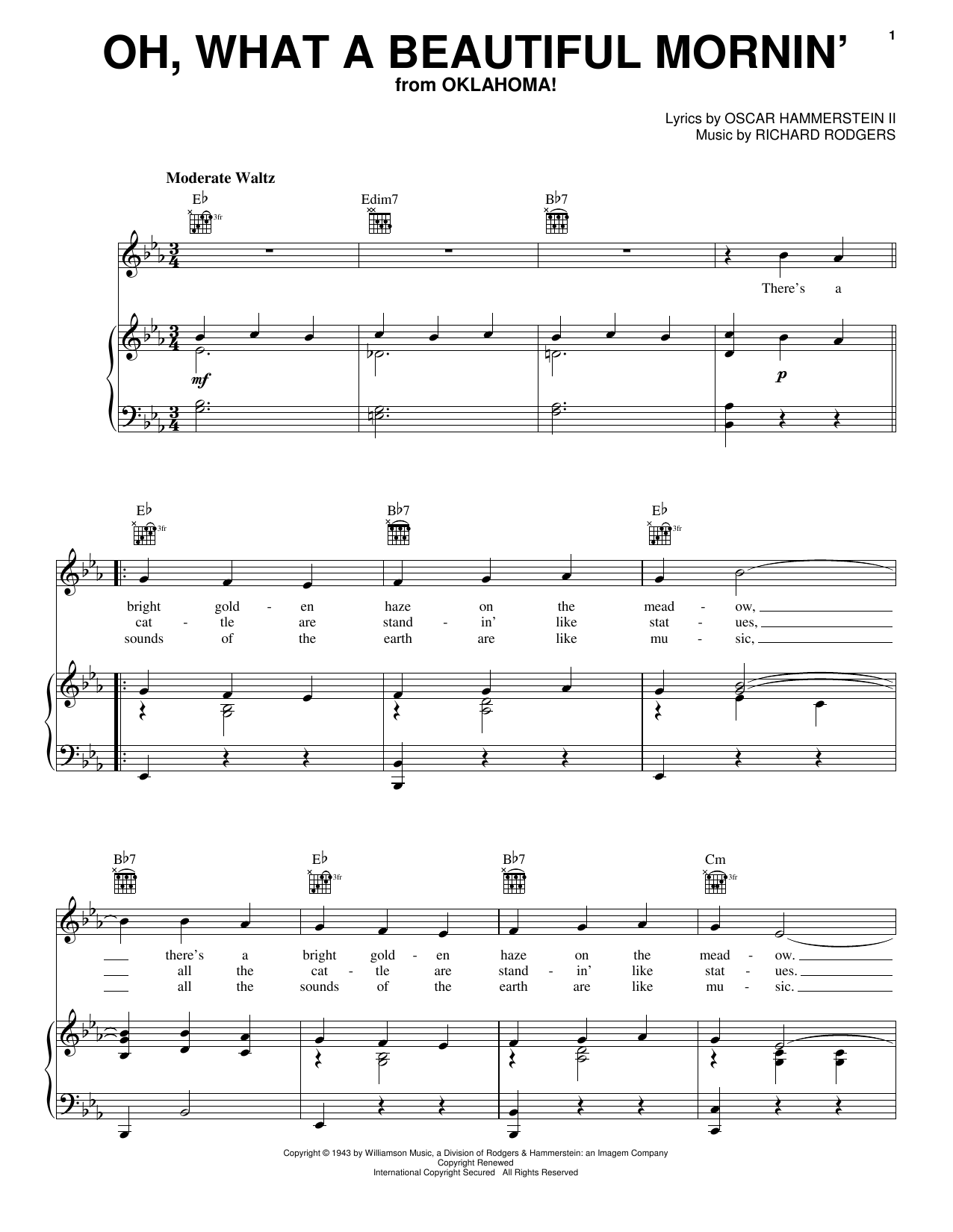 Rodgers & Hammerstein Oh, What A Beautiful Mornin' (from Oklahoma!) sheet music notes and chords arranged for Cello Solo