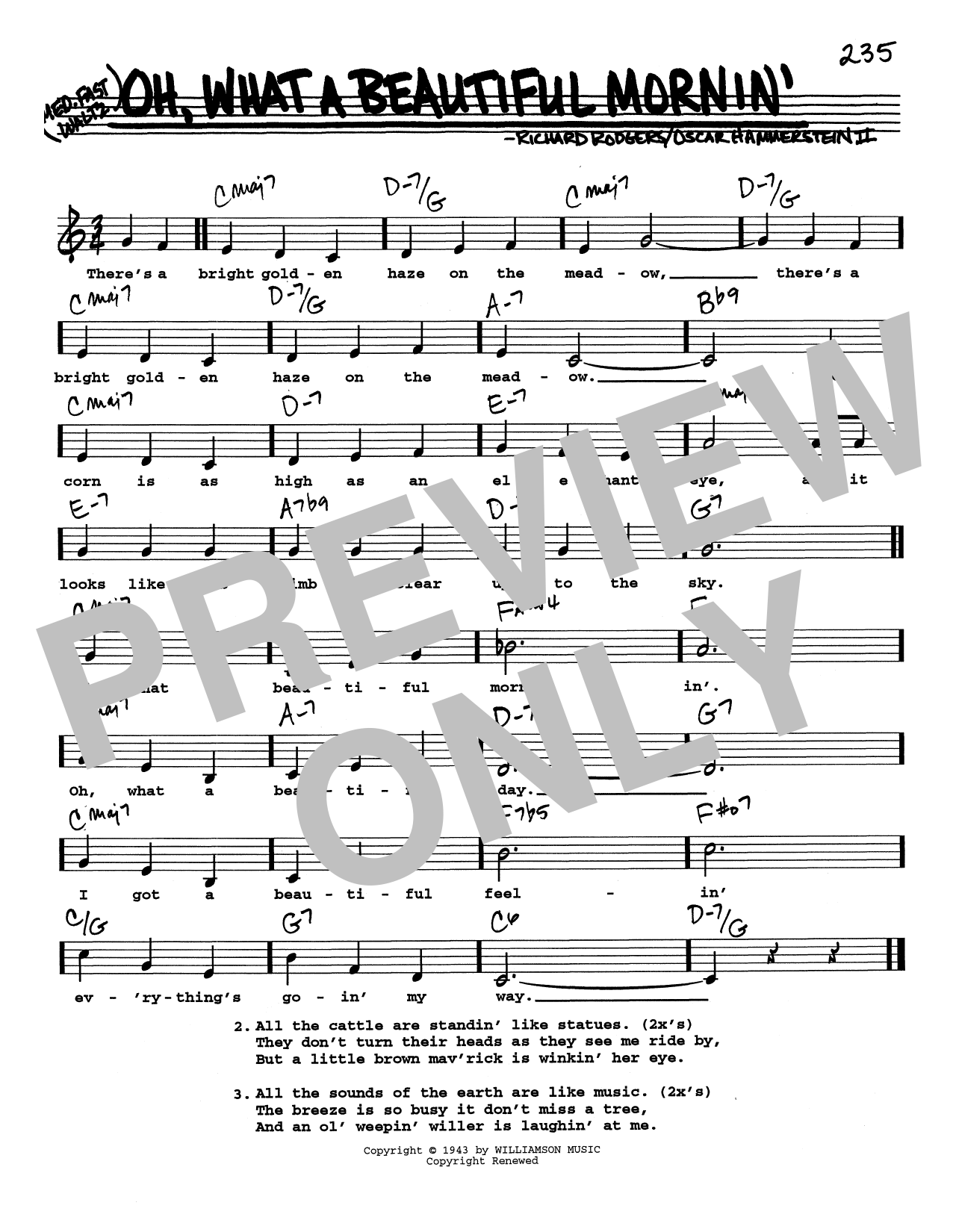 Rodgers & Hammerstein Oh, What A Beautiful Mornin' (Low Voice) sheet music notes and chords arranged for Real Book – Melody, Lyrics & Chords
