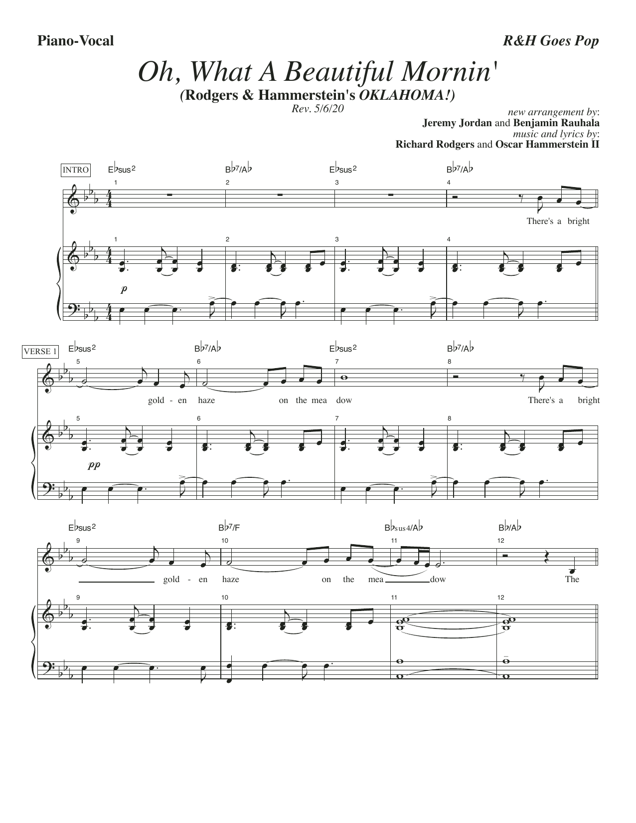 Rodgers & Hammerstein Oh, What A Beautiful Mornin' [R&H Goes Pop! version] (from Oklahoma!) sheet music notes and chords arranged for Piano & Vocal