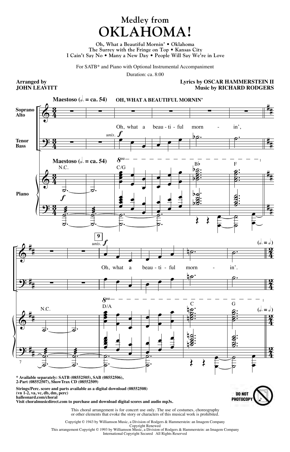 Rodgers & Hammerstein Oklahoma! (Medley) (arr. John Leavitt) sheet music notes and chords arranged for 2-Part Choir