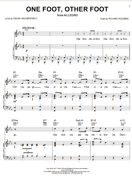 Rodgers & Hammerstein One Foot, Other Foot sheet music notes and chords arranged for Piano, Vocal & Guitar Chords (Right-Hand Melody)