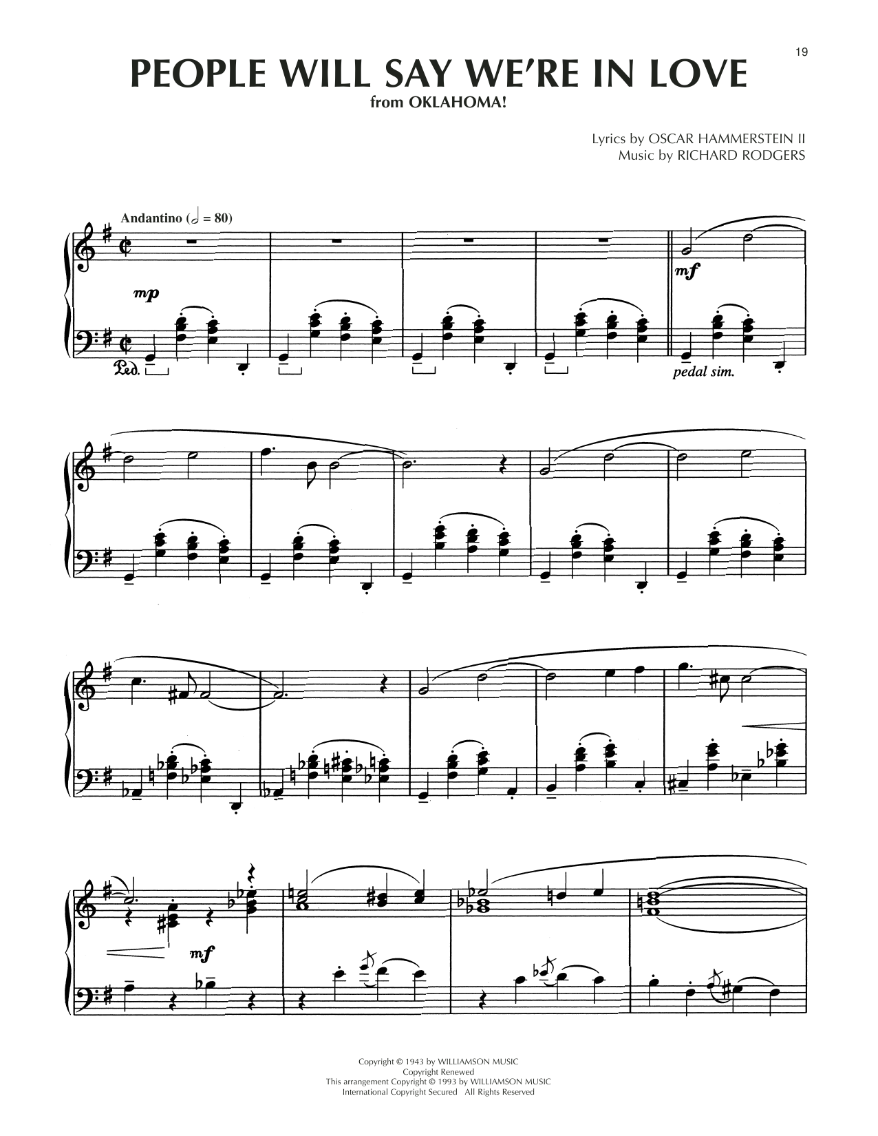 Rodgers & Hammerstein People Will Say We're In Love (from Oklahoma) (arr. Dick Hyman) sheet music notes and chords arranged for Piano Solo