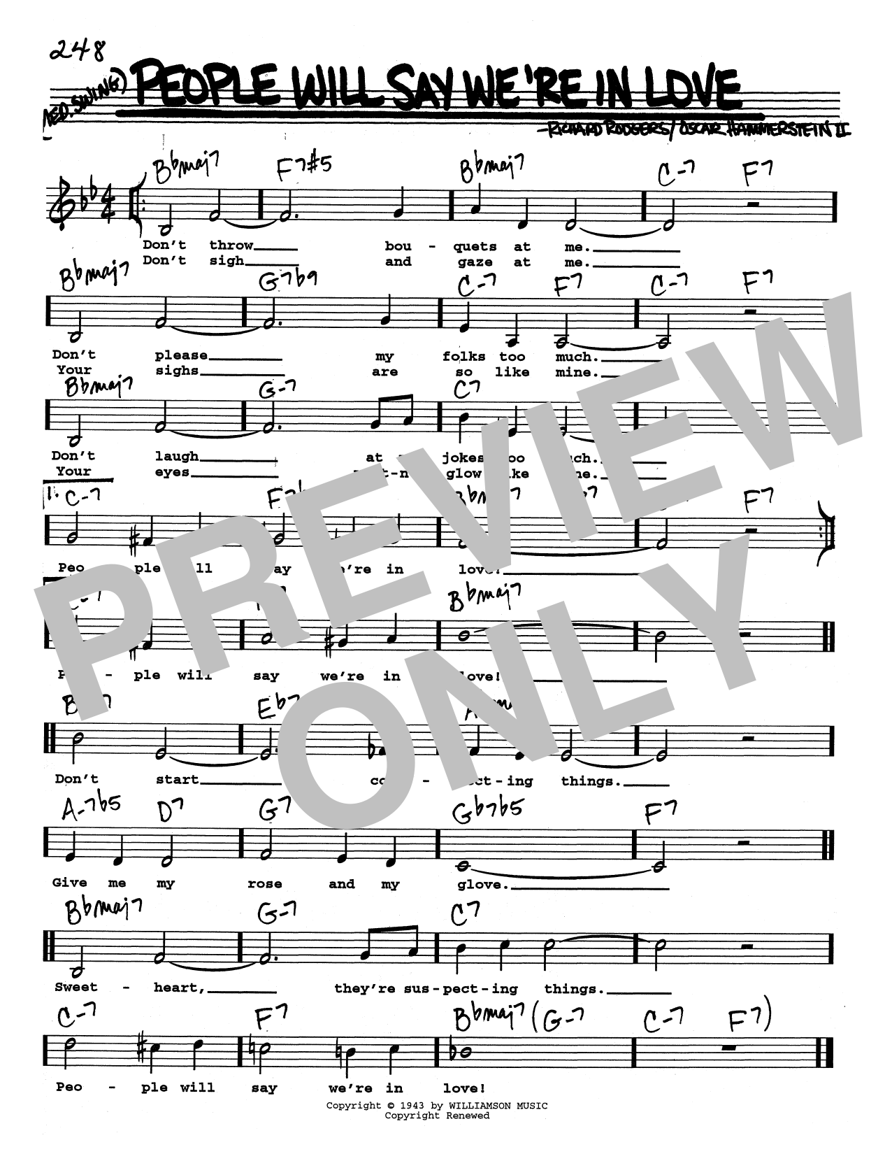 Rodgers & Hammerstein People Will Say We're In Love (Low Voice) sheet music notes and chords arranged for Real Book – Melody, Lyrics & Chords