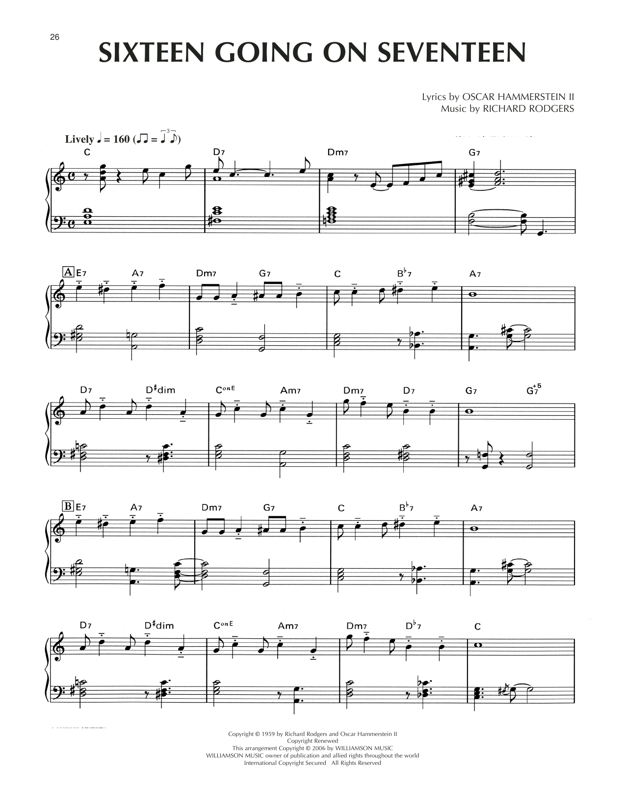 Rodgers & Hammerstein Sixteen Going On Seventeen [Jazz version] (from The Sound Of Music) sheet music notes and chords arranged for Piano Solo