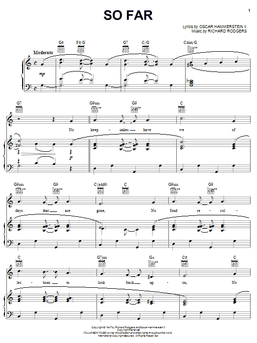 Rodgers & Hammerstein So Far sheet music notes and chords arranged for Piano, Vocal & Guitar Chords (Right-Hand Melody)