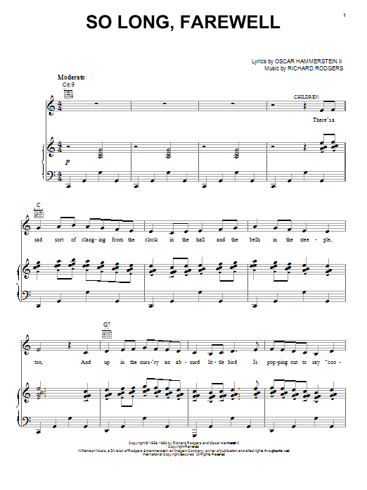 Rodgers & Hammerstein So Long, Farewell (from The Sound of Music) sheet music notes and chords arranged for Easy Piano