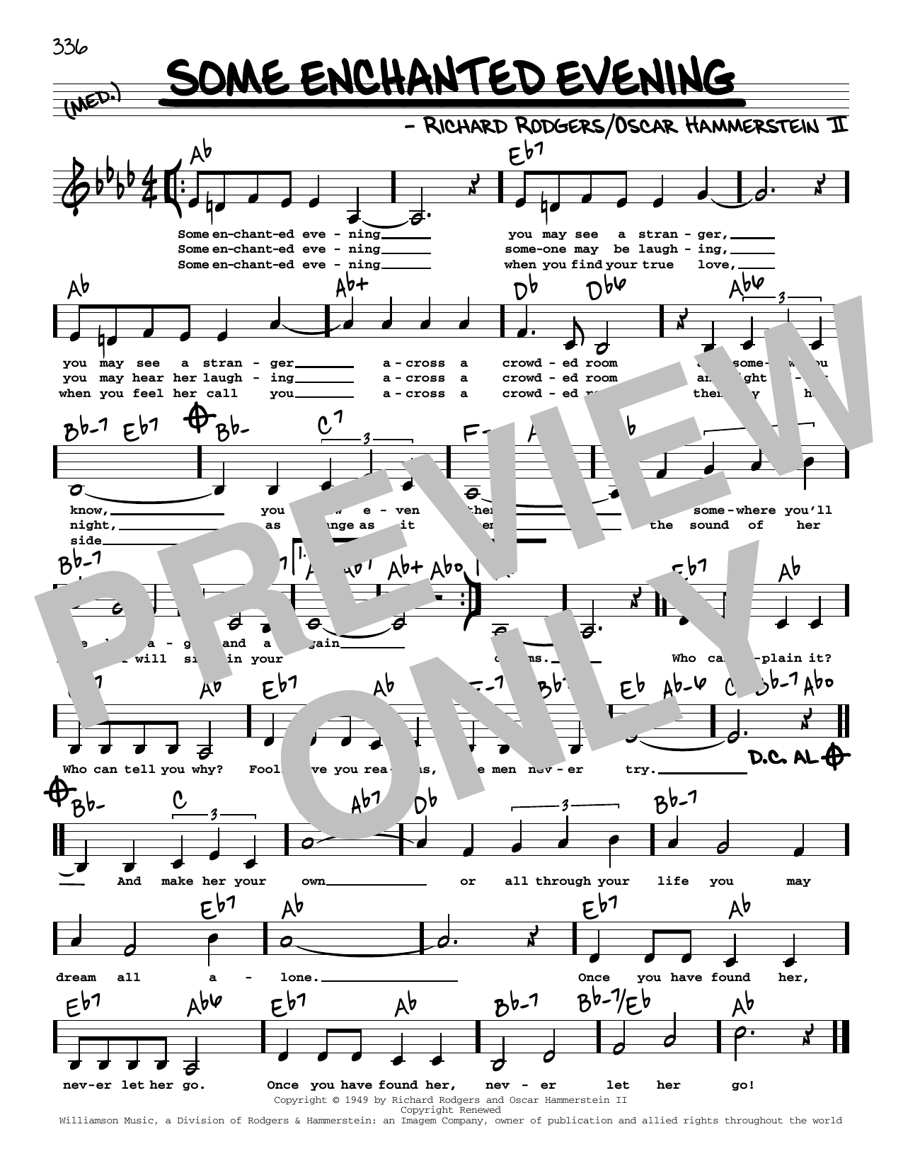 Rodgers & Hammerstein Some Enchanted Evening (from South Pacific) (Low Voice) sheet music notes and chords arranged for Real Book – Melody, Lyrics & Chords