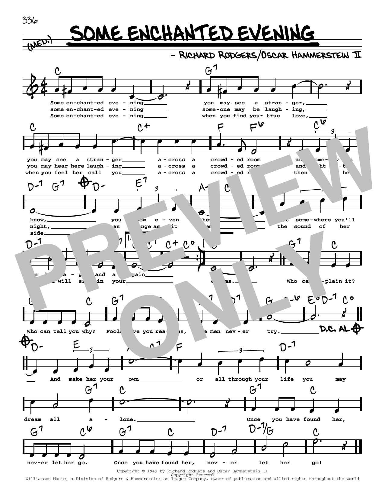 Rodgers & Hammerstein Some Enchanted Evening (High Voice) (from South Pacific) sheet music notes and chords arranged for Real Book – Melody, Lyrics & Chords