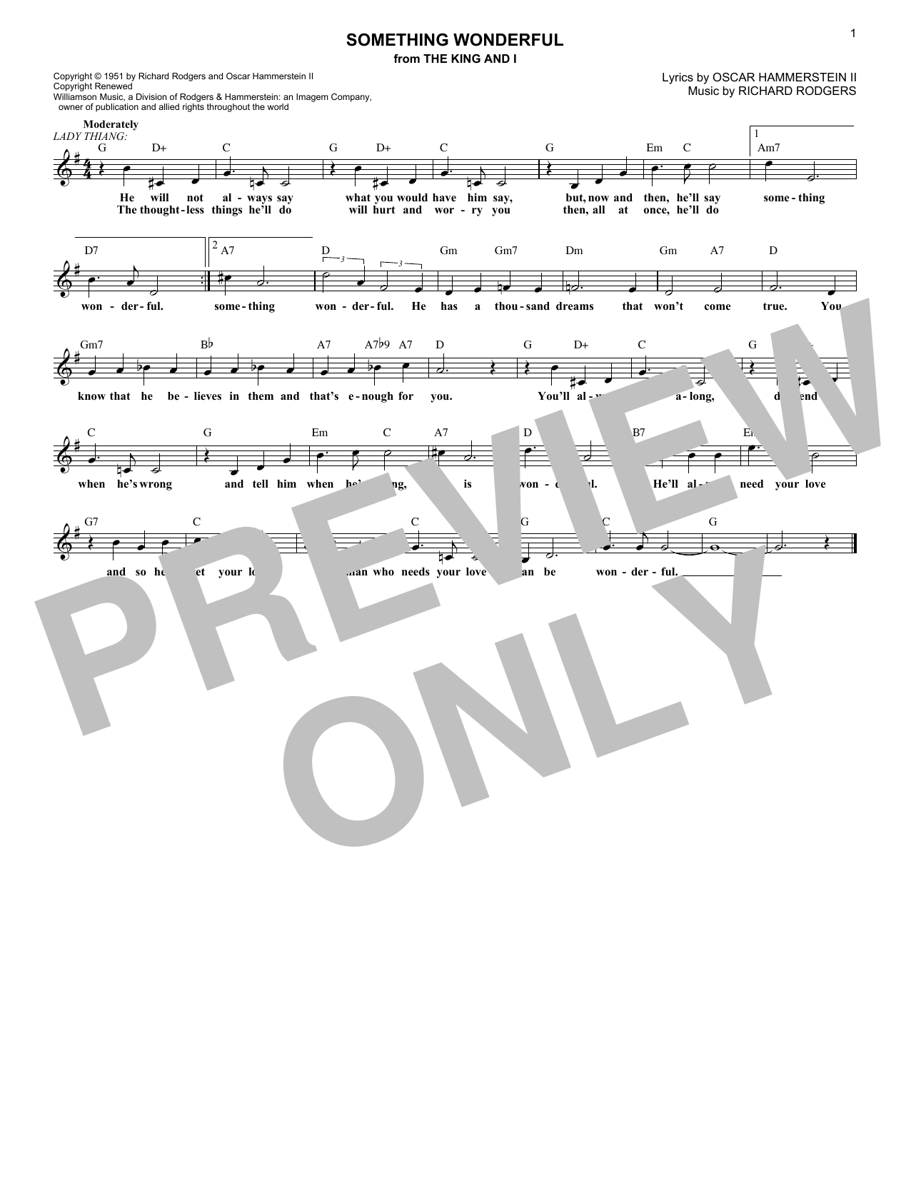 Rodgers & Hammerstein Something Wonderful (from The King And I) sheet music notes and chords arranged for Tenor Sax Solo
