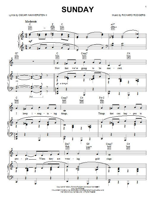 Rodgers & Hammerstein Sunday sheet music notes and chords arranged for Piano, Vocal & Guitar Chords (Right-Hand Melody)