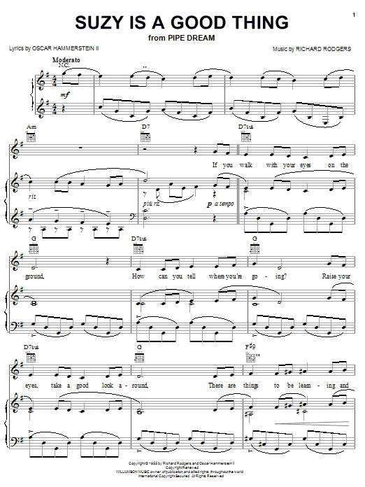 Rodgers & Hammerstein Suzy Is A Good Thing sheet music notes and chords arranged for Piano, Vocal & Guitar Chords (Right-Hand Melody)