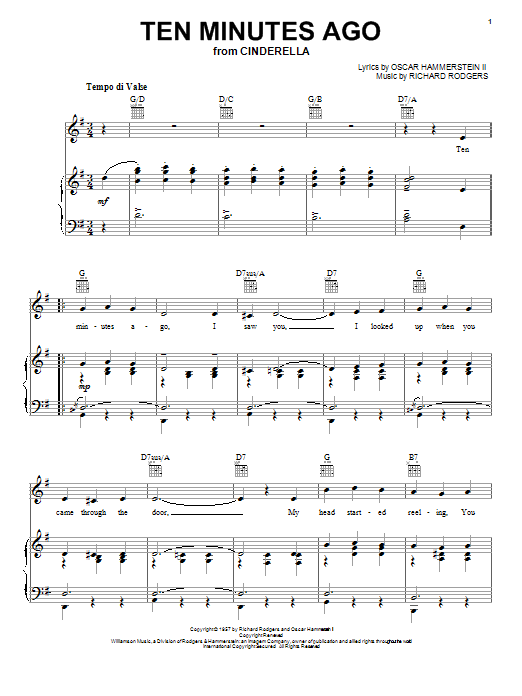 Rodgers & Hammerstein Ten Minutes Ago (from Cinderella) sheet music notes and chords arranged for Solo Guitar